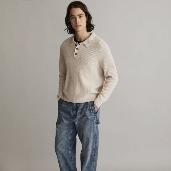 Madewell Other - NEW MADEWELL Cotton-Linen Long-Sleeve Sweater Polo size XL